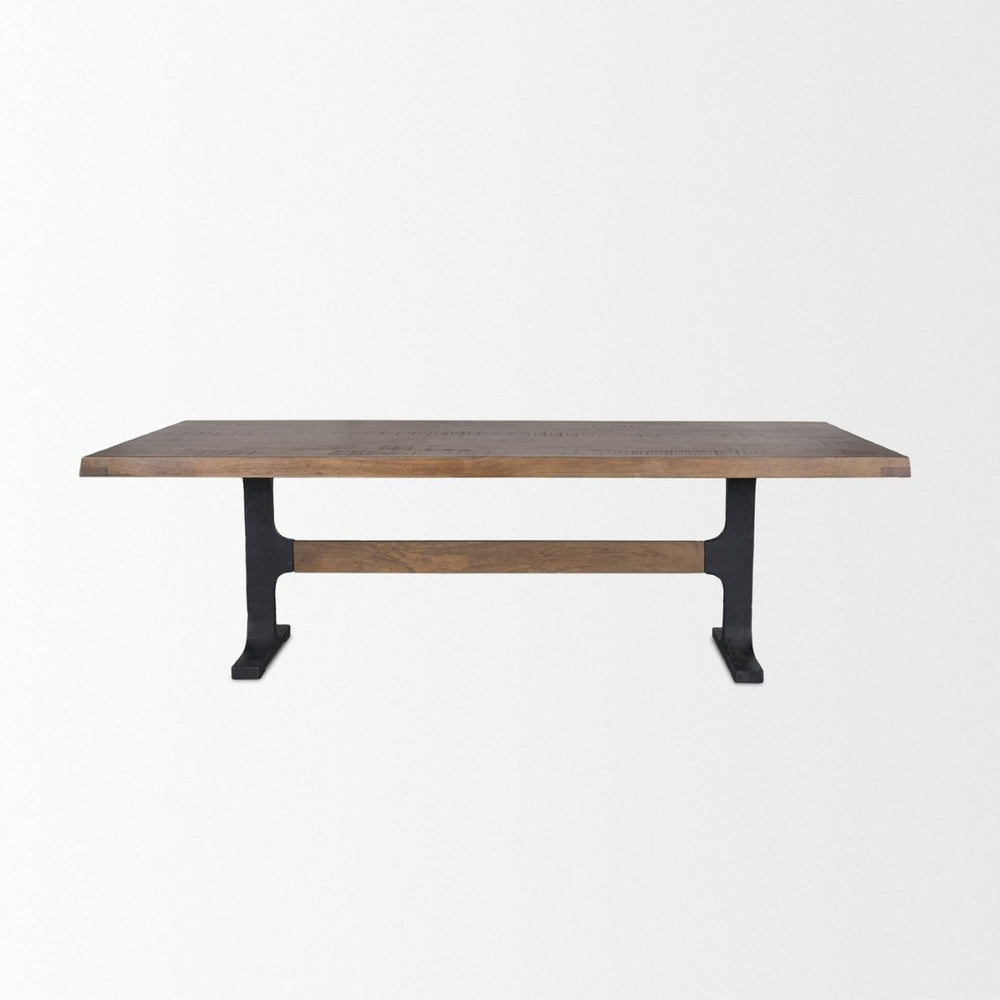 Mercana Araxi Solid Mango Wood Dining Table with Sturdy Iron Base – Perfect for Modern Farmhouse Style! 95" Dk Brown Wood Top | Black Metal/Brown Wood Base 70569-AB