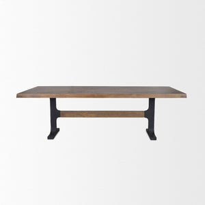 Mercana Araxi Solid Mango Wood Dining Table with Sturdy Iron Base – Perfect for Modern Farmhouse Style! 95" Dk Brown Wood Top | Black Metal/Brown Wood Base 70569-AB
