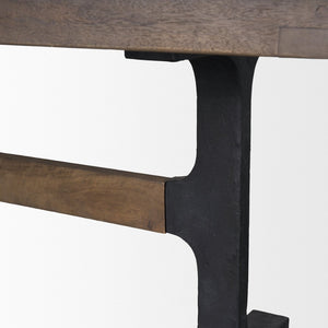 Mercana Araxi Solid Mango Wood Dining Table with Sturdy Iron Base – Perfect for Modern Farmhouse Style! 95" Dk Brown Wood Top | Black Metal/Brown Wood Base 70569-AB