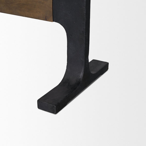 Mercana Araxi Solid Mango Wood Dining Table with Sturdy Iron Base – Perfect for Modern Farmhouse Style! 95" Dk Brown Wood Top | Black Metal/Brown Wood Base 70569-AB