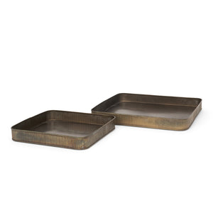 Mercana Varun Handcrafted Antiqued Brass Metal Tray Set of 2 - Vintage Charm for Serving and Organizing Gold Metal | Square 70516