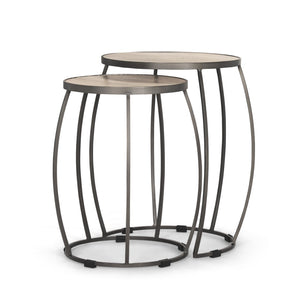 Mercana Clapp Nesting Accent Tables Set of 2 - Modern Round Design with Mango Wood Top and Metal Frame White Wash | Silver Metal 70595