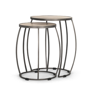 Clapp Round Light Brown with White Wash Wood and Silver Metal Nesting Accent Tables - Set of 2 70595 Mercana