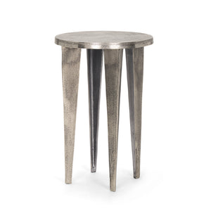 Maggie Textured Silver Nickel Cast Aluminum Metal Accent Table 70618 Mercana