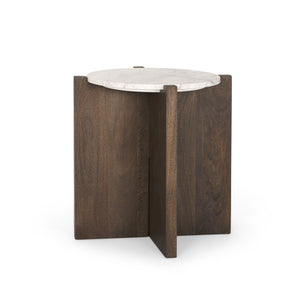 Mercana Bianca Dark Brown Wood w/ Marble Round Accent Table 70680