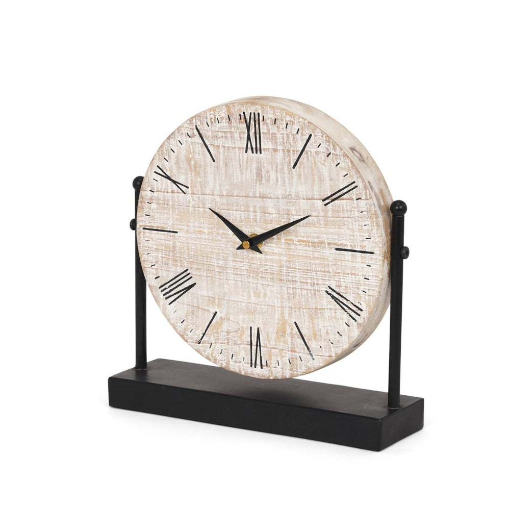Mercana Raja Stylish Minimalist Table Clock with Natural Wood Face - Perfect Accent for Home or Office Decor 70692