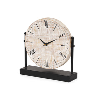 Raja Matte Black Metal with Wood Table Clock 70692 Mercana