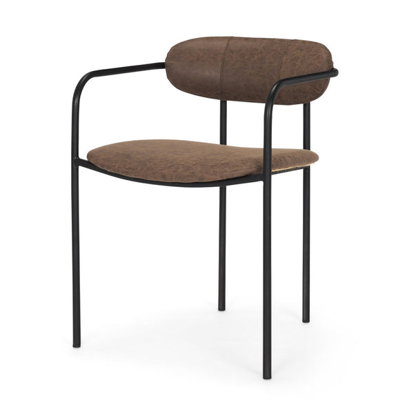 Mercana Parker Industrial Dining Chair with Elegant Sculptural Design for Comfort and Versatile Style Black Metal | Brown Faux Leather 70779