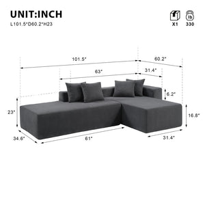 English Elm 101-inch Corduroy L-shaped Sectional Sofa Deep Seat Modular Lounge for Living Room W3480S00003