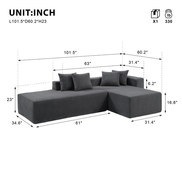 English Elm 101-inch Corduroy L-shaped Sectional Sofa Deep Seat Modular Lounge for Living Room W3480S00003