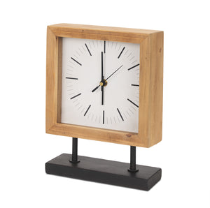 Renaya Light Brown Wood with Matte Black Metal Base Table Clock 70693 Mercana