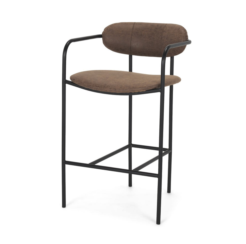 Mercana Parker Modern Faux Leather Open-Back Stool with Gold Satin Frame for Chic Kitchen or Bar Decor Black Metal | Brown Faux Leather 70780