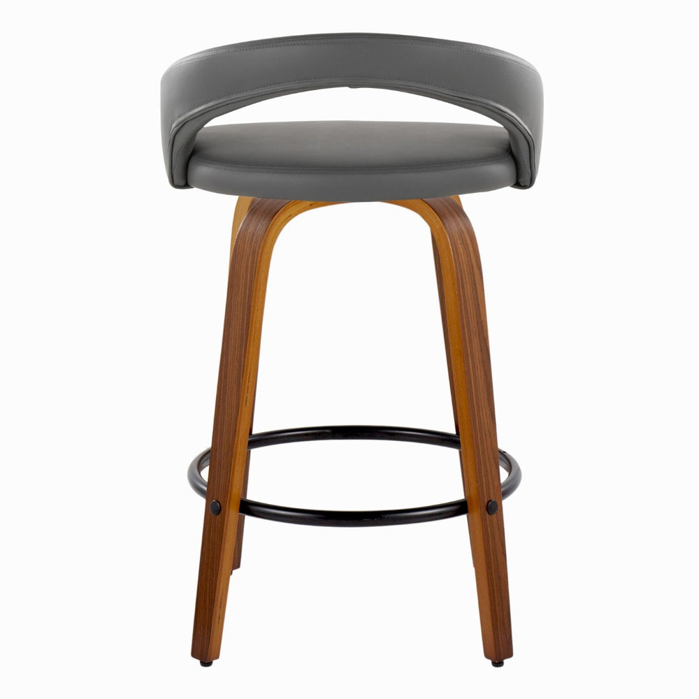 English Elm Fixed-height Swivel Counterstools Mahogany Wood Chrome Footrest Velvet Seat Set of 2 Grey B202S01775