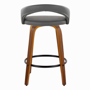 English Elm Fixed-height Swivel Counterstools Mahogany Wood Chrome Footrest Velvet Seat Set of 2 Grey B202S01775