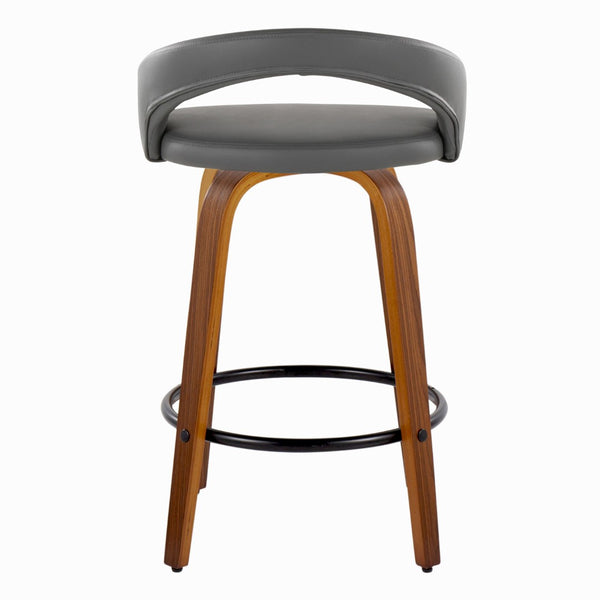 English Elm Fixed-height Swivel Counterstools Mahogany Wood Chrome Footrest Velvet Seat Set of 2 Grey B202S01775