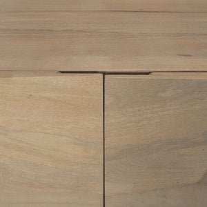 Mercana Darwin Sideboard: Elegant Solid Wood Cabinet with Geometric Doors for Stylish Storage Solutions Light Brown Wood | Black Metal 70683