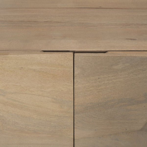 Mercana Darwin Sideboard: Elegant Solid Wood Cabinet with Geometric Doors for Stylish Storage Solutions Light Brown Wood | Black Metal 70683