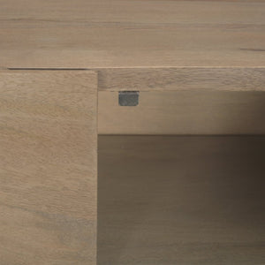 Mercana Darwin Sideboard: Elegant Solid Wood Cabinet with Geometric Doors for Stylish Storage Solutions Light Brown Wood | Black Metal 70683