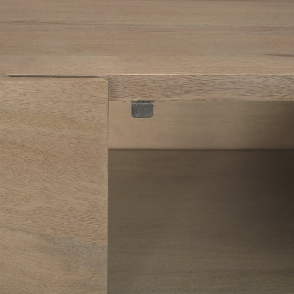 Mercana Darwin Sideboard: Elegant Solid Wood Cabinet with Geometric Doors for Stylish Storage Solutions Light Brown Wood | Black Metal 70683