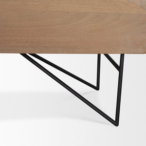 Mercana Darwin Sideboard: Elegant Solid Wood Cabinet with Geometric Doors for Stylish Storage Solutions Light Brown Wood | Black Metal 70683