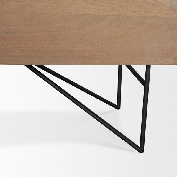 Mercana Darwin Sideboard: Elegant Solid Wood Cabinet with Geometric Doors for Stylish Storage Solutions Light Brown Wood | Black Metal 70683