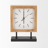 Renaya Light Brown Wood with Matte Black Metal Base Table Clock 70693 Mercana