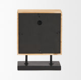 Renaya Light Brown Wood with Matte Black Metal Base Table Clock 70693 Mercana