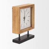 Renaya Light Brown Wood with Matte Black Metal Base Table Clock 70693 Mercana