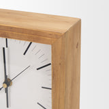 Renaya Light Brown Wood with Matte Black Metal Base Table Clock 70693 Mercana