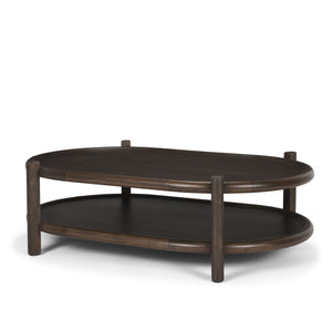 Romi Dark Brown Wood with Bottom Shelf Oval Coffee Table 70639 Mercana