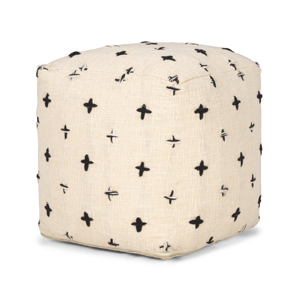 Mercana Saanvi Handwoven Pouf with Striking Black and Cream Cross Pattern for Stylish Home Décor 70759