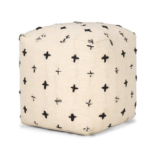 Mercana Saanvi Handwoven Pouf with Striking Black and Cream Cross Pattern for Stylish Home Décor 70759