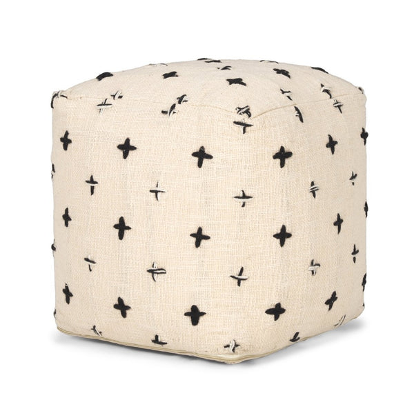 Mercana Saanvi Handwoven Pouf with Striking Black and Cream Cross Pattern for Stylish Home Décor 70759