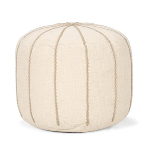 Mercana Sachi Handcrafted Textured Pouf with Stitched Taupe Design for Versatile Home Decor Solutions 70761