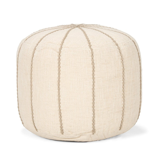 Mercana Sachi Handcrafted Textured Pouf with Stitched Taupe Design for Versatile Home Decor Solutions 70761