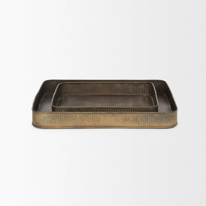 Mercana Varun Handcrafted Antiqued Brass Metal Tray Set of 2 - Vintage Charm for Serving and Organizing Gold Metal | Square 70516