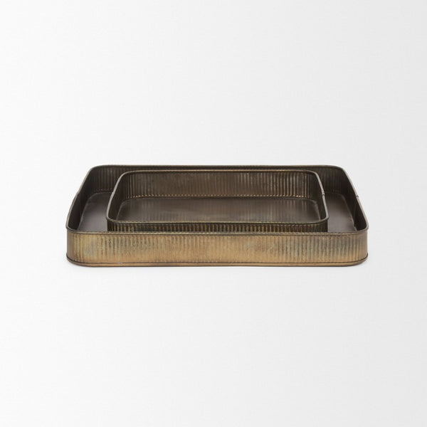 Mercana Varun Handcrafted Antiqued Brass Metal Tray Set of 2 - Vintage Charm for Serving and Organizing Gold Metal | Square 70516