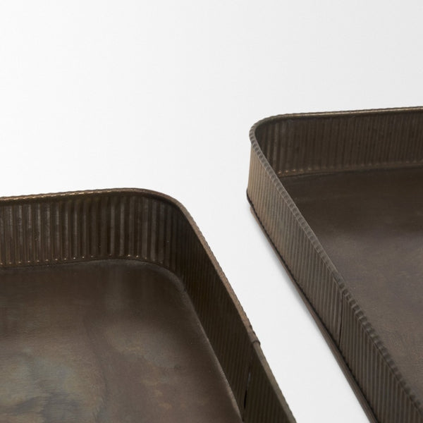 Mercana Varun Handcrafted Antiqued Brass Metal Tray Set of 2 - Vintage Charm for Serving and Organizing Gold Metal | Square 70516