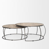 Clapp Round Light Brown with White Wash Wood and Silver Metal Nesting Coffee Tables - Set of 2 70594 Mercana