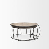 Clapp Round Light Brown with White Wash Wood and Silver Metal Nesting Coffee Tables - Set of 2 70594 Mercana