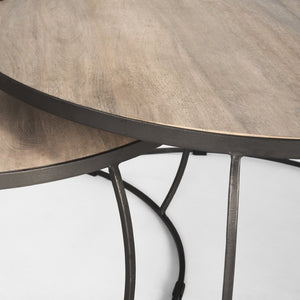 Mercana Clapp Round Nesting Coffee Tables with Solid Mango Wood Tops & Black Iron Base for Modern Spaces White Wash | Silver Metal 70594