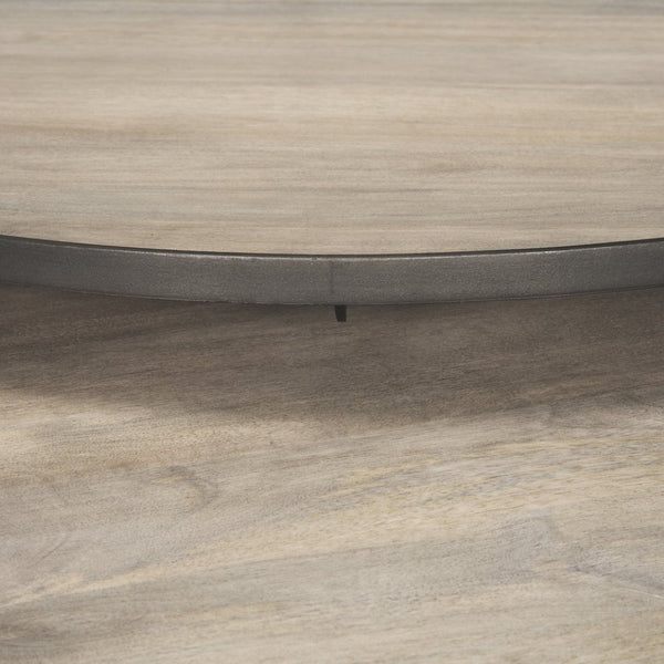 Mercana Clapp Round Nesting Coffee Tables with Solid Mango Wood Tops & Black Iron Base for Modern Spaces White Wash | Silver Metal 70594