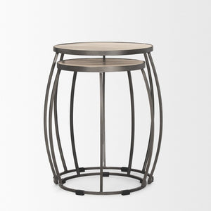 Mercana Clapp Nesting Accent Tables Set of 2 - Modern Round Design with Mango Wood Top and Metal Frame White Wash | Silver Metal 70595