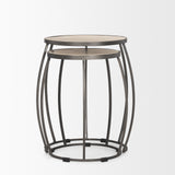 Clapp Round Light Brown with White Wash Wood and Silver Metal Nesting Accent Tables - Set of 2 70595 Mercana