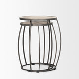 Clapp Round Light Brown with White Wash Wood and Silver Metal Nesting Accent Tables - Set of 2 70595 Mercana