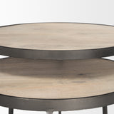 Clapp Round Light Brown with White Wash Wood and Silver Metal Nesting Accent Tables - Set of 2 70595 Mercana