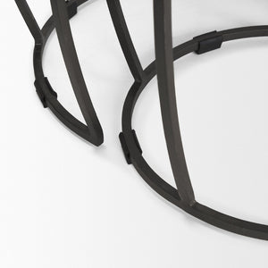 Mercana Clapp Nesting Accent Tables Set of 2 - Modern Round Design with Mango Wood Top and Metal Frame White Wash | Silver Metal 70595