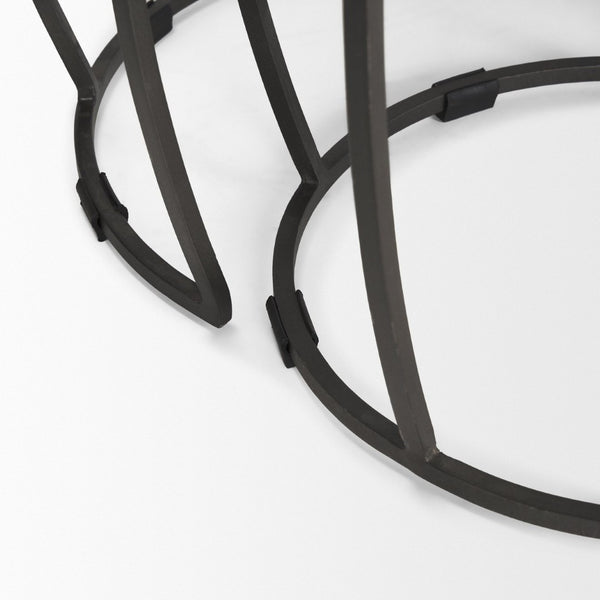 Mercana Clapp Nesting Accent Tables Set of 2 - Modern Round Design with Mango Wood Top and Metal Frame White Wash | Silver Metal 70595