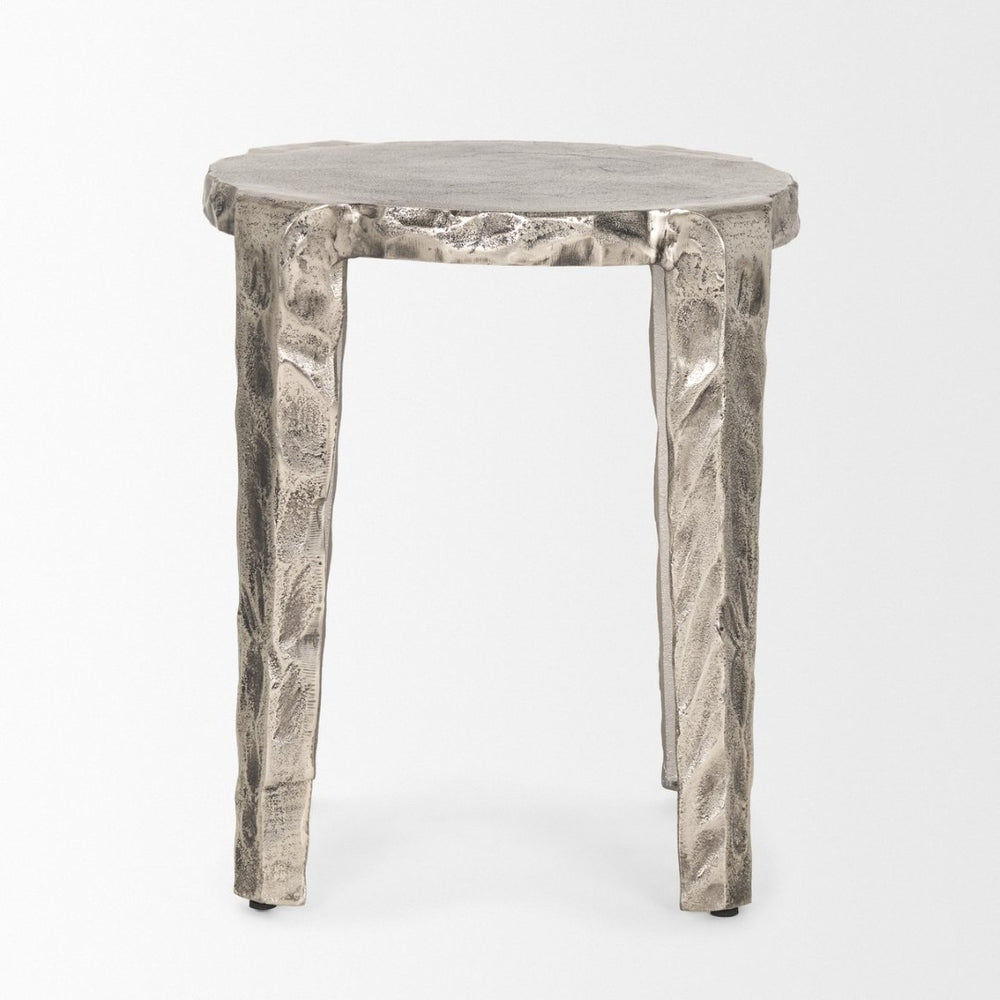 Mercana Randy Textured Silver Aluminum Accent Table – Stylish, Versatile Design for Modern Living Spaces 70615