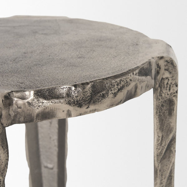 Mercana Randy Textured Silver Aluminum Accent Table – Stylish, Versatile Design for Modern Living Spaces 70615